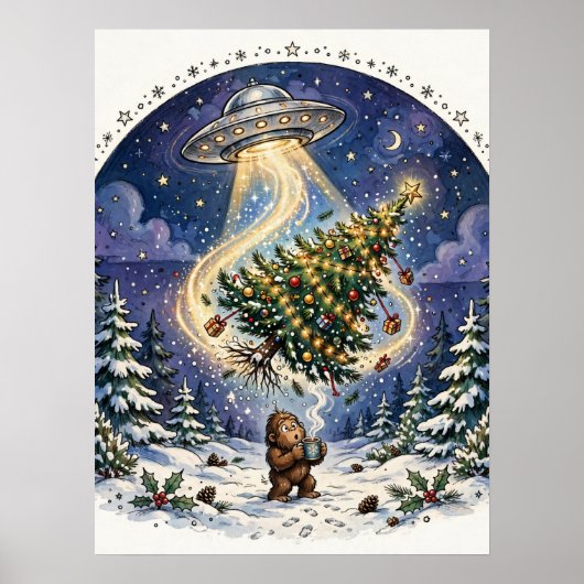 Affiche de sapin de Noël Alien Abduction (Devant)