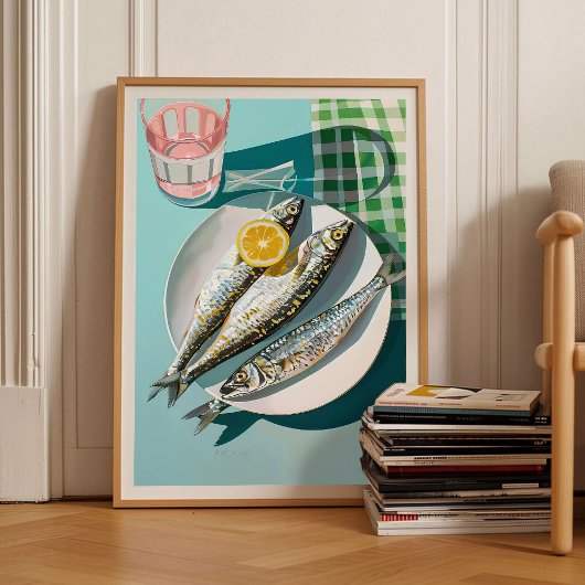 Affiche de sardines en boîte rétro 
