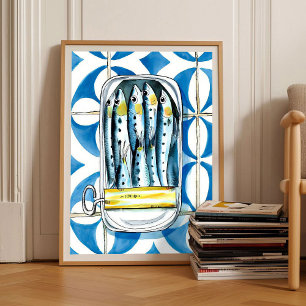 Affiche de sardines en boîte rétro vintage 