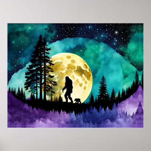 Affiche de Sasquatch se promenant avec un ourson (Devant)