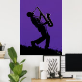Affiche de saxophoniste de jazz – Silhouette noire (Bureau à domicile)
