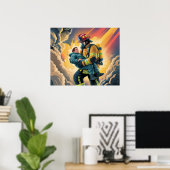 Affiche de scène de sauvetage de héros pompier (Bureau à domicile)