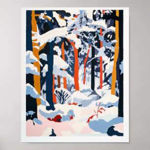 Affiche de scène hivernale de forêt enneigée vibra