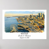 Affiche de Seattle Washington, Aquarelle, Sur mesu (Devant)