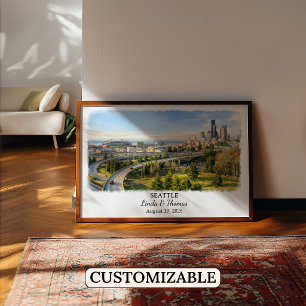 Affiche de Seattle Washington, Aquarelle, Sur mesu