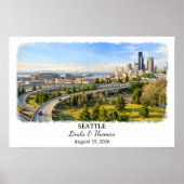 Affiche de Seattle Washington, Aquarelle, Sur mesu (Devant)