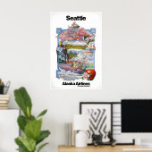 Affiche de Seattle, Washington, Art Alaska Airline (Bureau à domicile)