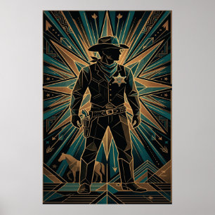 Affiche de shérif Art Déco - Silhouette de cow-boy