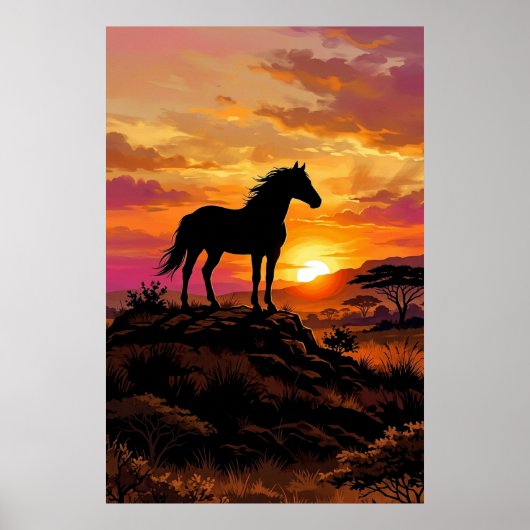 Affiche de silhouette de cheval majestueuse au cou (Devant)