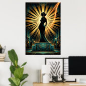 Affiche de silhouette de femme Art Déco élégante e (Bureau à domicile)