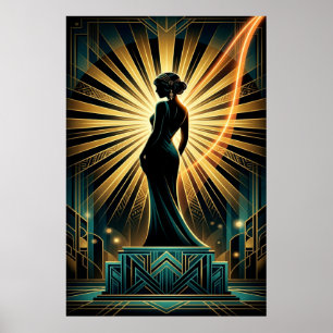 Affiche de silhouette de femme Art Déco élégante e