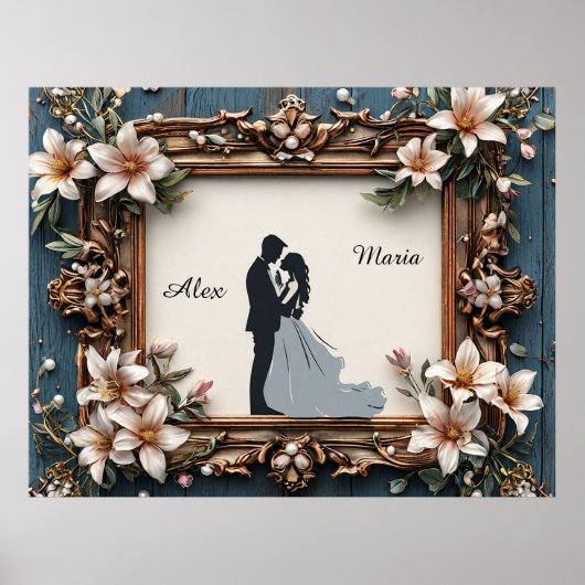 Affiche de silhouette de mariage élégant dans un c (Devant)