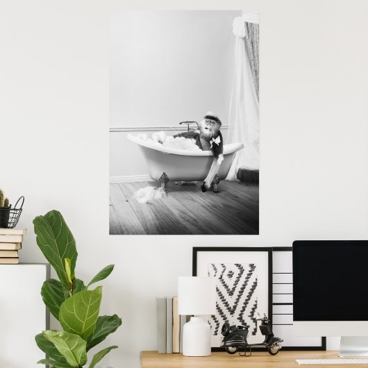 Affiche de singe dans une baignoire (Bureau à domicile)