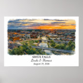 Affiche de Sioux Falls Dakota du Sud, Aquarelle (Devant)