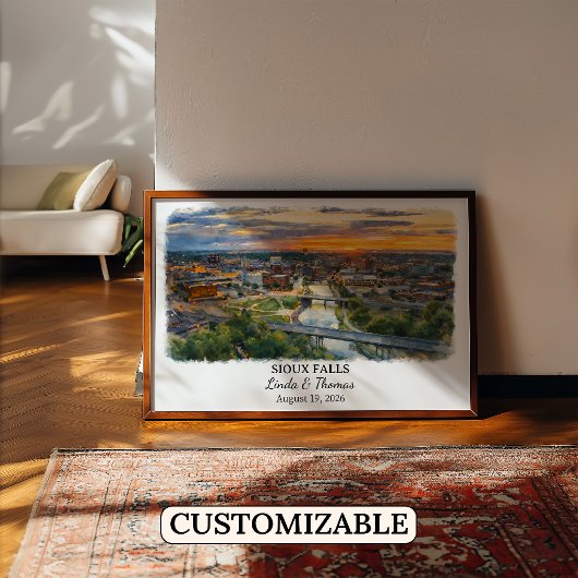 Affiche de Sioux Falls Dakota du Sud, Aquarelle