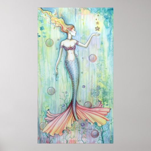 Affiche de sirène à l'aquarelle Bulles (Devant)