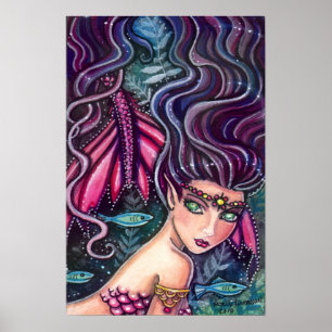 Affiche de sirène et de poissons joueurs