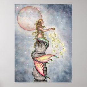 Affiche de sirène sous un ciel étoilé par Molly Ha