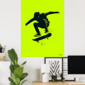 Affiche de skater – Silhouette noire sur fond vert (Bureau à domicile)