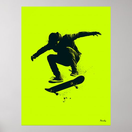 Affiche de skater – Silhouette noire sur fond vert (Devant)
