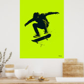 Affiche de skater – Silhouette noire sur fond vert (Cuisine)