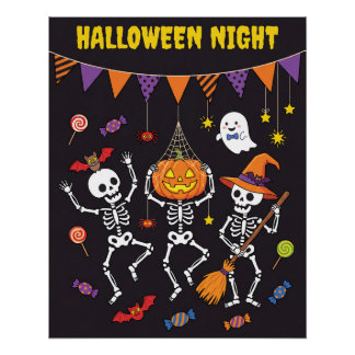 Affiche de skeletons dansants de la nuit d'Hallowe