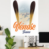 Affiche de ski de Vénosc, France (Bureau à domicile)