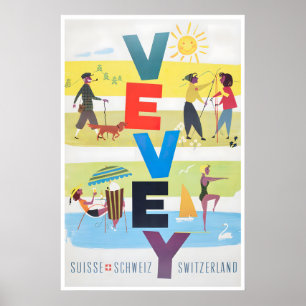 Affiche de ski de voyage d'art de Vevey Suisse
