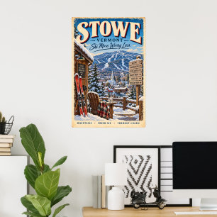 Affiche de ski rétro Stowe Vermont pour décoration