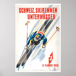 Affiche de ski suisse Art de voyage suisse Vintage