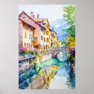 Affiche de ski vintage aquarelle d'Annecy Parc nat