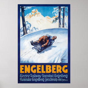 Affiche de ski vintage Engelberg Suisse - Encadrée