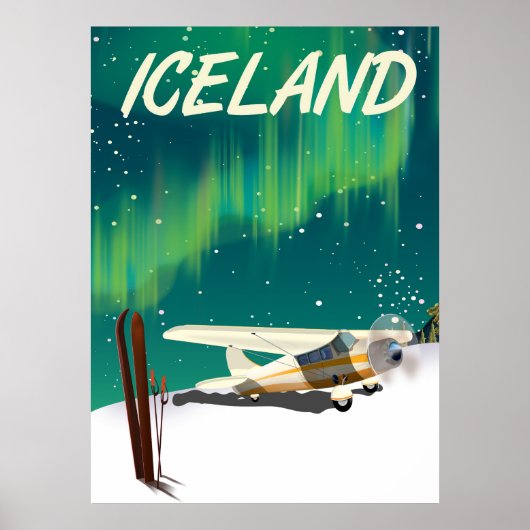 Affiche de ski vintage style Islande avion (Devant)