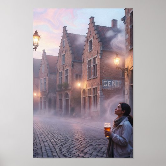Affiche de soirée rêveuse de la bière à Gand (Devant)