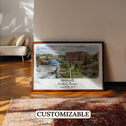 Affiche de Spokane Washington, Aquarelle, Sur mesu