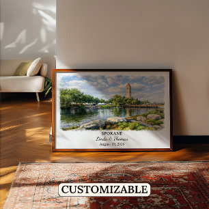 Affiche de Spokane Washington, Aquarelle, Sur mesu