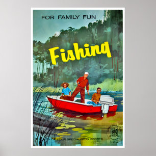 Affiche de sport vintage Art de pêche Cave d'homme