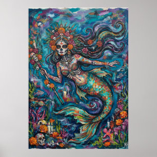 Affiche de squelette de sirène jour des morts