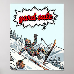 Affiche de squelette de ski drôle de vente de yard