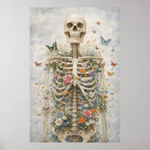 Affiche de squelette floral, papillon anatomie mur