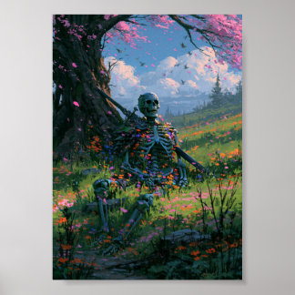 Affiche de squelette reposant de Dark Fantasy