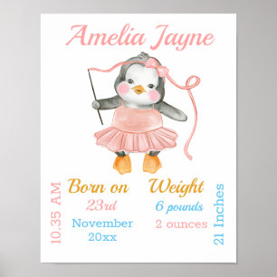 Affiche de Statistiques Bébé Fille Rose Ballerine