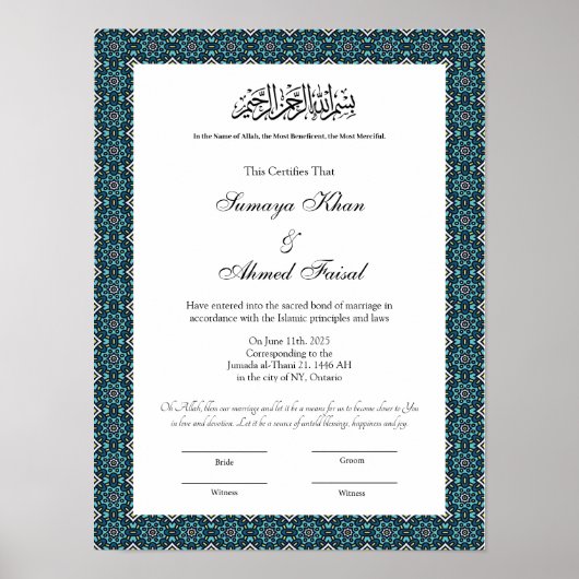 affiche de style musulman vert nikahnama (Devant)