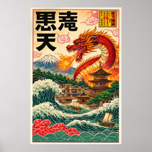 Affiche de style Ukiyo-e de dragon japonais, vinta