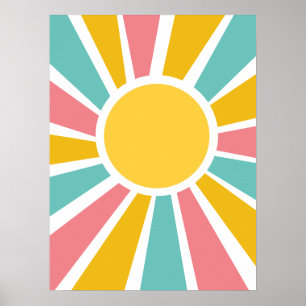 Affiche de sunburst moderne hippie des années 1960