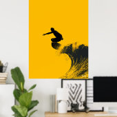 Affiche de surfeur – Silhouette noire sur vague ja (Bureau à domicile)