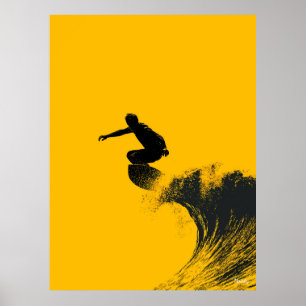 Affiche de surfeur – Silhouette noire sur vague ja