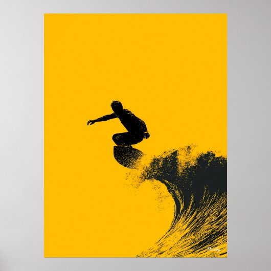 Affiche de surfeur – Silhouette noire sur vague ja (Devant)