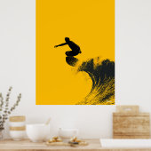 Affiche de surfeur – Silhouette noire sur vague ja (Cuisine)