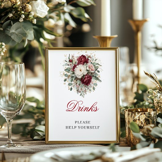 Affiche de table de boissons Burgundy Blush Glam